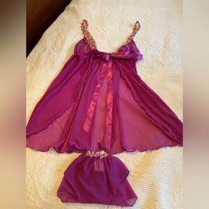 Floral Embellished sexy Purple Baby doll